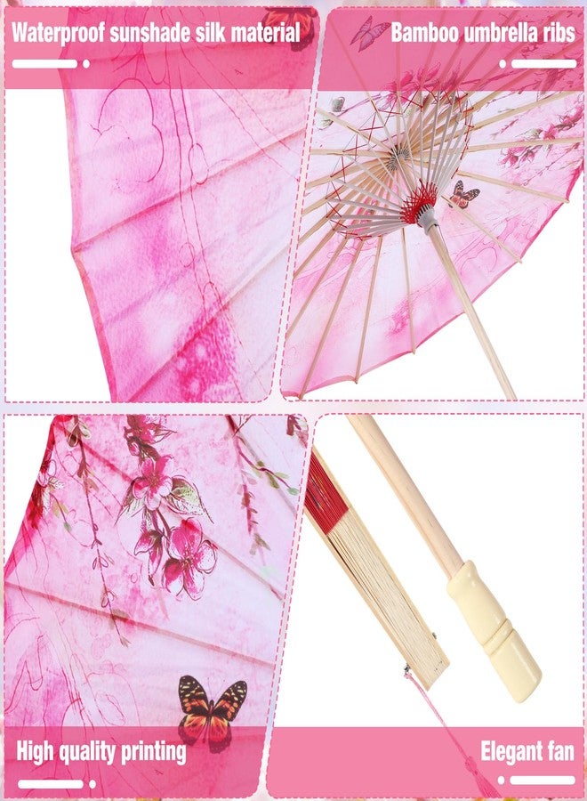 Dansydaisy 12 Pcs 32 in Oiled Paper Umbrella Folding Fan Set Chinese Japanese Parasol for Wedding Floral Umbrella and Paper Fan for Bridal Party Supplies Home Decor - Image 5